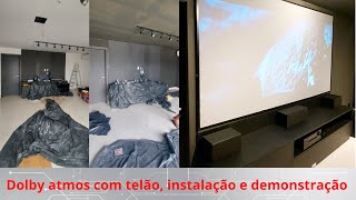 Sala de cinema residencial Dolby atmos 512 telão de 120quot projetor LG Onkyo caixas Klipsch e JBL [upl. by Fridlund]