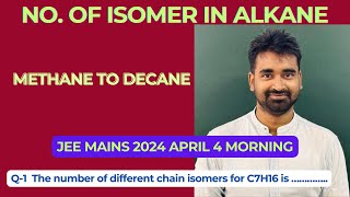 No of total isomer in alkane The number of different chain isomers for C7H16 is chemwarriors [upl. by Akilam456]