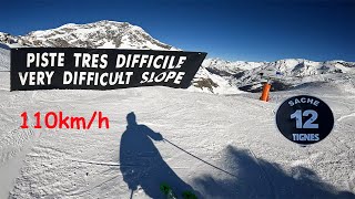 Skiing 10km Long Black run  La Sache  110 kmh  Tignes [upl. by Domonic]