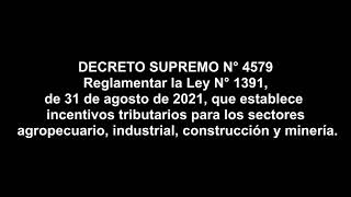 DECRETO SUPREMO N° 4579 El presente Decreto Supremo tiene por objeto reglamentar la Ley N° 1391 [upl. by Gianina]