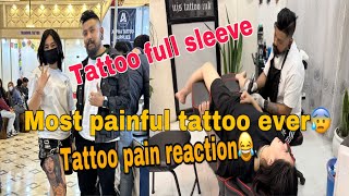 GETTING A TATTOO IN THE MOST PAINFUL😥SPOT  Full Leg Sleeve Tattoo🔥 Girl  Tattoo Painful🥹Crying🤣 [upl. by Gerita]