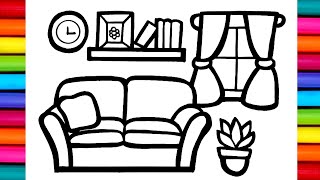 How to Draw A Sofa amp Living Room Lounge Drawing  Living Room Drawing Step by Step [upl. by Yffub]