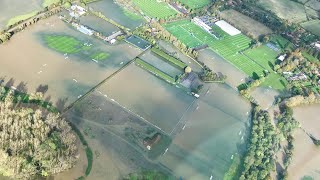 Chelsea Football Club training ground at Cobham flooded  Helicopter flight  Wisley amp Surrey views [upl. by Aneelad]