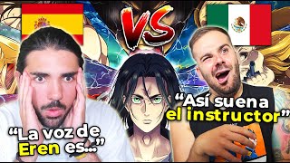 🇪🇸 2 ESPAÑOLES REACCIONAN AL DOBLAJE LATINO VS ESPAÑOL 🇲🇽 DE SHINGEKI  NoMeDuchoGT [upl. by Idaline]