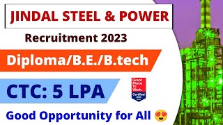 Jindal Steel amp Power Recruitment 2023। DiplomaBEBtech। CTC 5 LPA। JSW Jobs 2023। Jobs 2023 [upl. by Dominik]