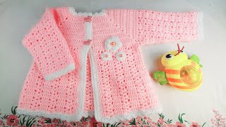 Chaquetita chambrita chompa abrigo o saquito a crochet para bebe de 3 a 6 meses [upl. by Seuguh462]