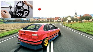 BMW E36 Compact LOW Power Drift through Village  Assetto Corsa 4k Graphics wSteering Wheel [upl. by Nilak100]