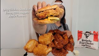 KFC Spicy chicken sandwich honey bbq nuggets and apple poppers [upl. by Ries710]