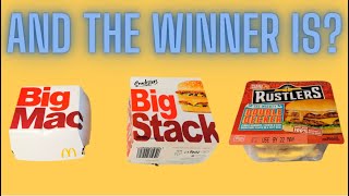 McDonalds Big Mac V Aldis Big Stack V Rustlers Double Decker Comparison [upl. by Aitram682]