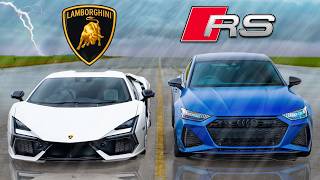 Lambo Revuelto v Audi RS7 WET DRAG RACE [upl. by Yaned822]