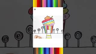 Cupcake House drawing drawing coloring  easydrawing foryou forkids art shortsvideo [upl. by Lolly]