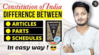 Difference Between Article Parts Schedule Of Indian Constitution  Constitution of India  UPSC [upl. by Airakaz]