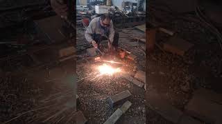 Oxyacetylene cutting flame produced by burning acetylene gas with oxygen to cut metals [upl. by Handal321]