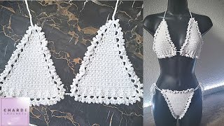 Part 2 Easy Crochet Moss Stitch Bikini  Crochet Easy Moss Stitch Triangle Bikini Top [upl. by Hurwitz365]