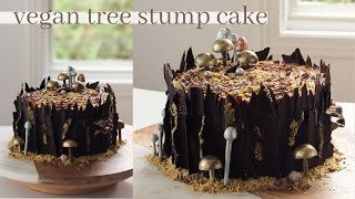 Vegan Tree Stump Cake NO FONDANT  Vegan Pecan amp Chocolate Cake [upl. by Nerissa]