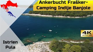 Drohnenflug über die Frašker Bucht und dem Strand vom Camping Indije Banjole Kroatien Istrien [upl. by Hairem242]