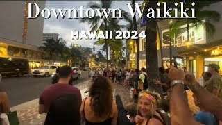 Downtown Waikiki at Night in Honolulu 4k Walking Tour  Oahu HAWAII [upl. by Zabrina]