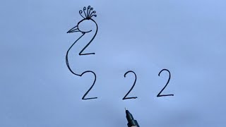 How To Draw Peacock With 2222 Number  How To Turn 2222 In Peacock Drawing  Peacock Drawing Art [upl. by Tatiania]