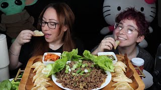 SRIRACHA DUMPLINGS AND quotKOREANquot GROUND BEEF MUKBANG [upl. by Dove]