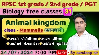 Animal kingdom  CHORDATA  Class Mammalia स्तनधारी  RPSC 1st grade  RPSC 2nd grade  PGT [upl. by Rebmik]