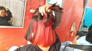 Potong Rambut Classic Bob amp warna Peak a boo Red cosmic  suport by MR MH [upl. by Giarla]