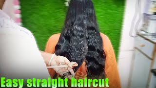 Easy straight Haircut At Homestraight cut for long hairTrending haircut  How to cut hair straight [upl. by Nabala608]