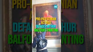 ProPalestinian Activist Defaces Arthur Balfours Painting At Cambridge University [upl. by Aronow734]