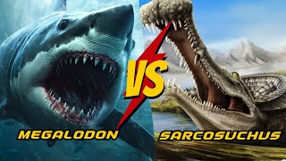 Sarcosuchus vs Megalodon Clash of the Prehistoric Titans  Animal Fantasy War [upl. by Manfred]