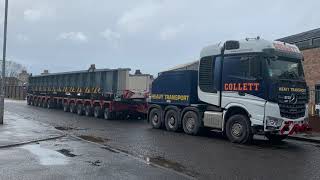 Collett Transport leaving Craigneuk with bridge decks bound for Cornwall [upl. by Aneehsal]