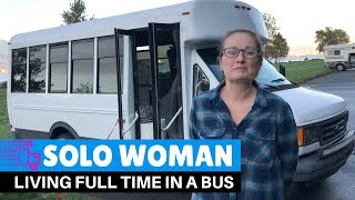 BUS TOUR  Solo Woman Lives Full Time And Enjoys Life In A Converted Bus [upl. by Atirb]