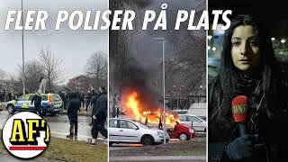 Ökad polisnärvaro i Norrköping efter bilbränder – våldsamma upplopp [upl. by Ailemap437]