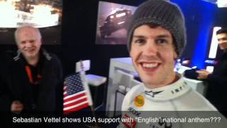 Sebastian Vettel Shows USA Support With quotEnglishquot National Anthem [upl. by Budge]