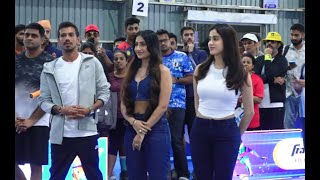 Janhvi Kapoor Yuzvendra Chahal with Wife Dhanashree at The Monsoon Pickleball Championship [upl. by Nayd]