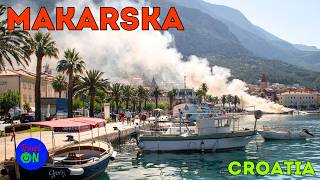 Walking along Makarska RivieraFire on a yacht 290624 [upl. by Osmo511]