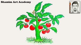 How to Draw a Tomato Tree Very Easy Drawing [upl. by Eannaj]