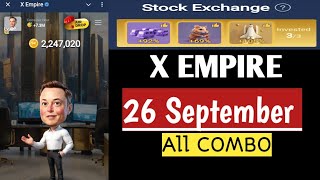 X Empire 26 September Daily Combo  All Combo  X Empire [upl. by Hamner721]