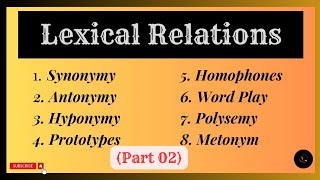 Lexical Relations part 02  Prototypes  Homophones  Homonyms  Word Play  Polysemy [upl. by Altis]