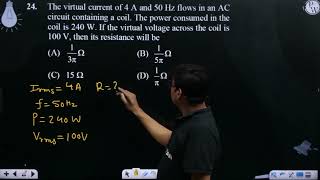 The virtual current of 4 A and 50 Hz flows in an AC circuit containing a coil The power consum [upl. by Selena]