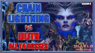 Best Chain Lightning Sorcerer vs Lilith amp All T4 Tormented Bosses  Season 6 Diablo 4 [upl. by Allemap]