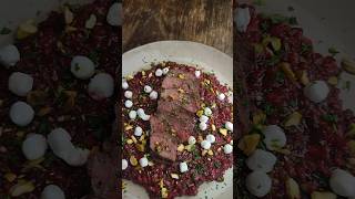 Hertenbiefstuk recept met rode bieten risotto  BBQuality [upl. by Starla]