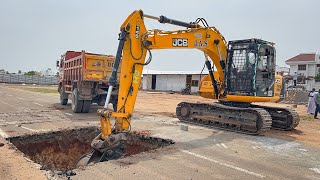 JCB 145 Excavator and Tipper New Hospital Building Foundation Digging and Backfilling  Jcb truck [upl. by Ileray]