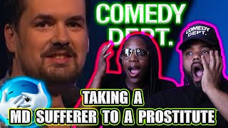 Jim Jefferies Taking A MD Sufferer To A Prostitute WTF BLACK COUPLE REACTS [upl. by Aikemaj]