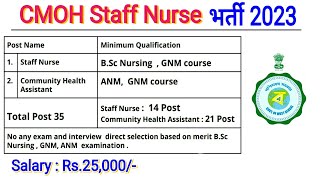 CMOH Staff Nurse vacancy 2023  BSc Nursing GNM ANM vacancy  direct selection  Nurse vacancy [upl. by Delphinia]