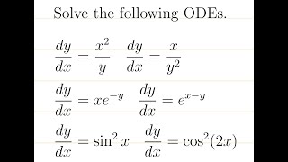 Diff Eqn Separable equations 6 examples [upl. by Salsbury]