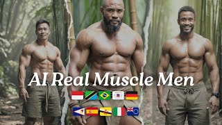 Want to drink water from the bamboo tree trunk AI Real Muscle Men [upl. by Roos]