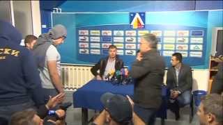 Levski Sofia fans strip new manager during press conference [upl. by Pooi959]