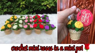 How to crochet mini roses in a mini pot  Lanie Joyce B [upl. by Ertnod904]