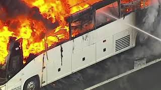 Fire fighters put out massive bus fire in Union Township New Jersey  ABC News [upl. by Melodie717]