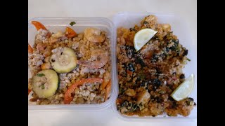 Cooking Blue Apron Meals  Greek Farro Salad  Romesco Shrimp amp Couscous Skillet [upl. by Anaed]