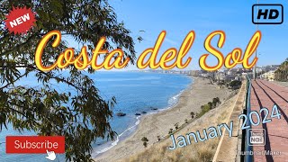 Costa del Sol Beach FuengirolaBenalmadena January 2024  sunshine walk  Malaga  HD [upl. by Eilyw866]